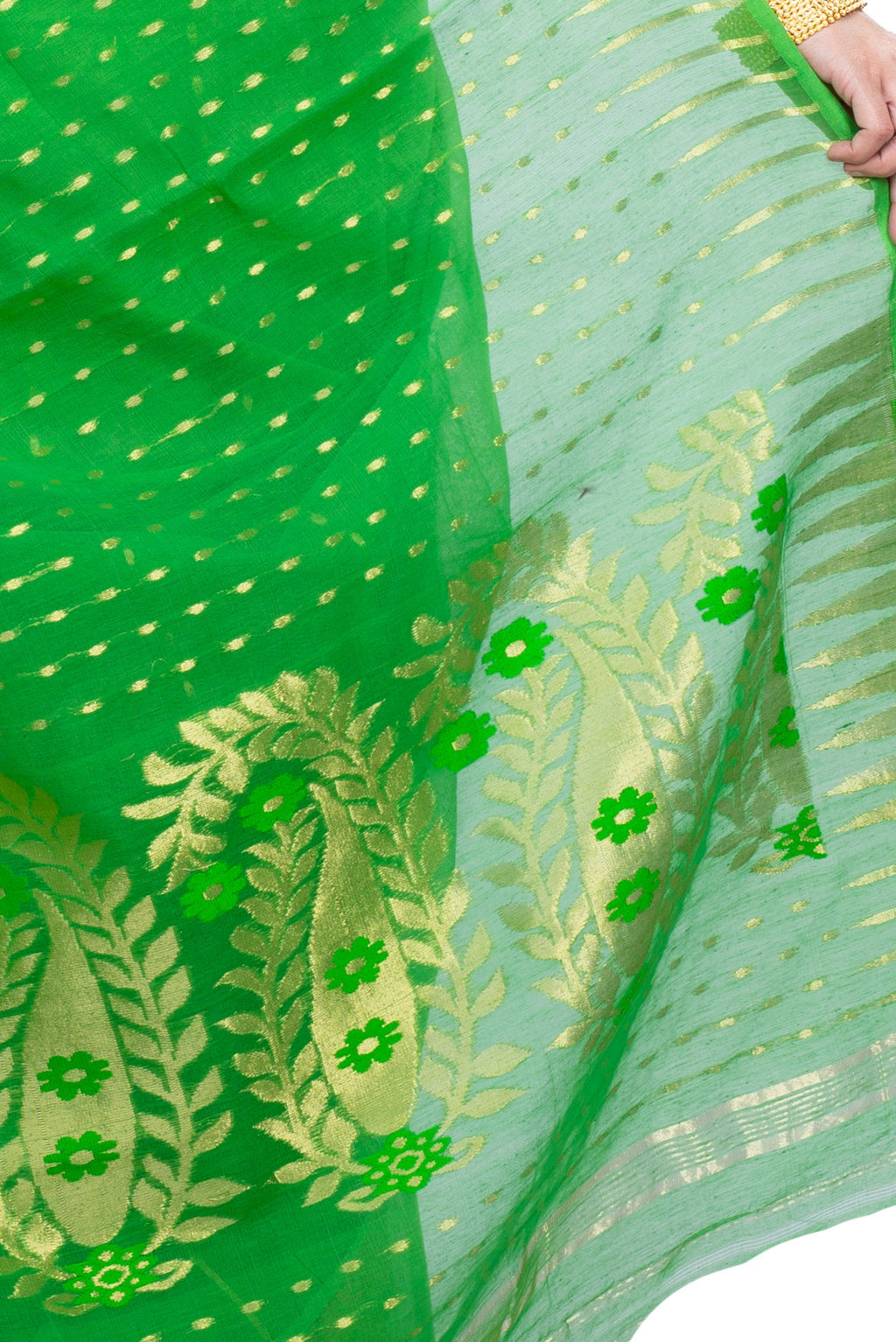 Green Blended Cotton New HALF  JAMDINE Jamdani Saree (4107)